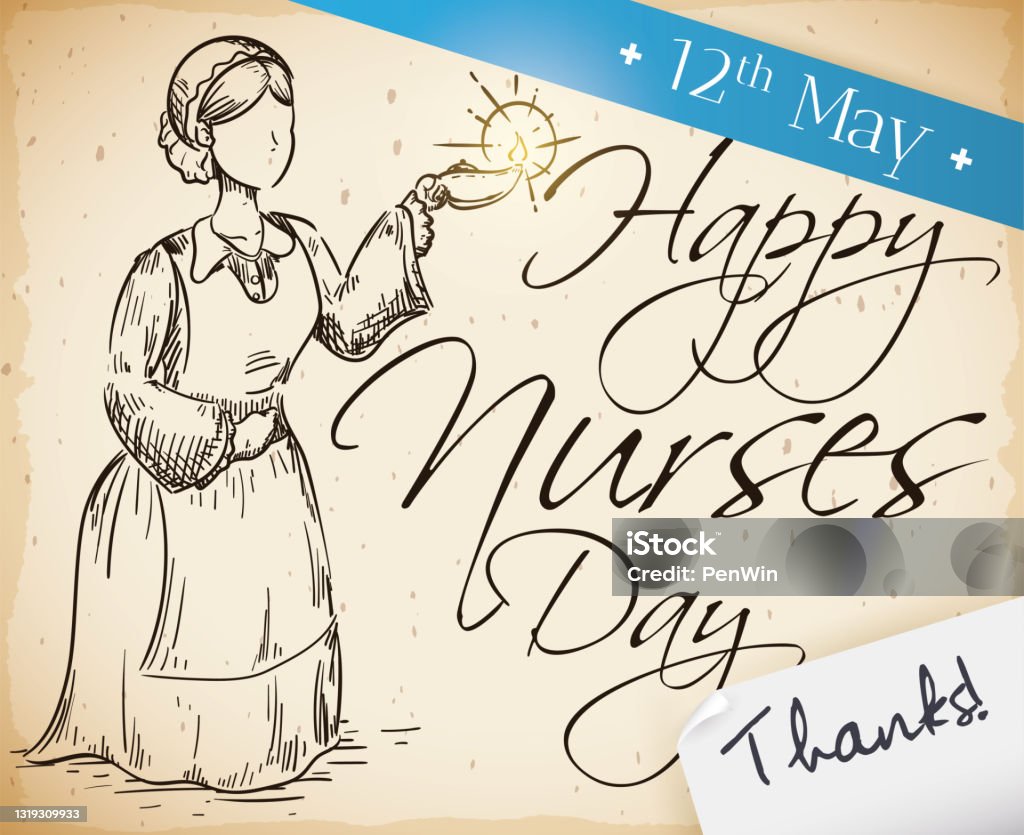 Scroll With Nurse Drawing Thanks Message And Date For Nurses Day ...
