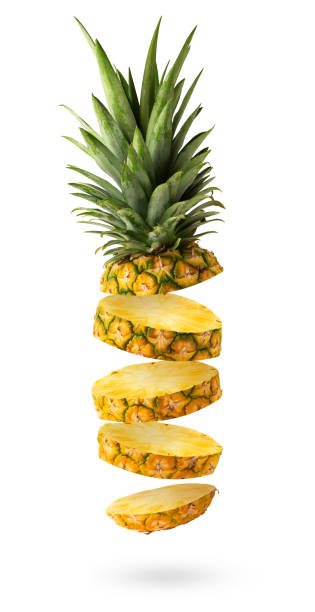 istock Flying fresh pineapple slices isolated on white background 1319311007