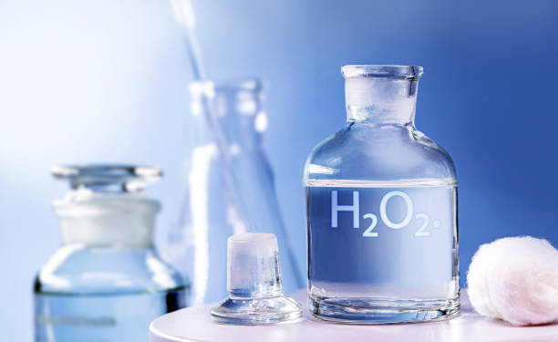 istock Reagent bottle with glass stopper, with hydrogen peroxide inside. Chemical element H2 O2 in laboratory 1319315632