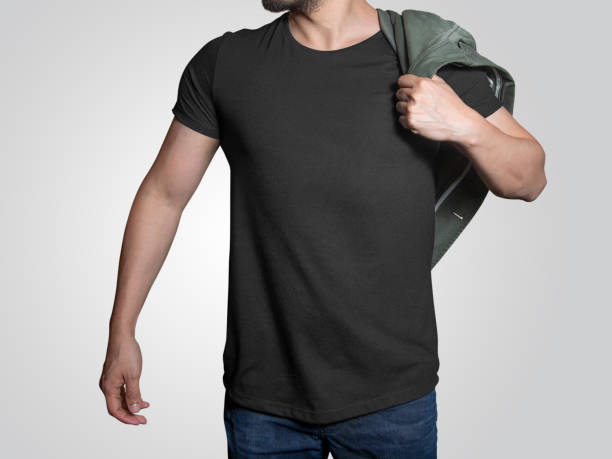 istock Male model men's black t-shirt mockup 1319317027
