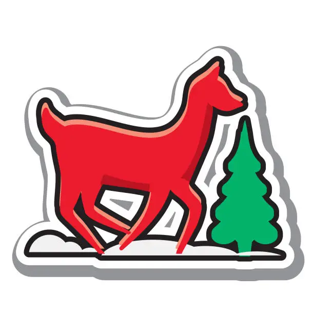 Vector illustration of Christmas Flat Design Icon Deer running in snowy weather on white background