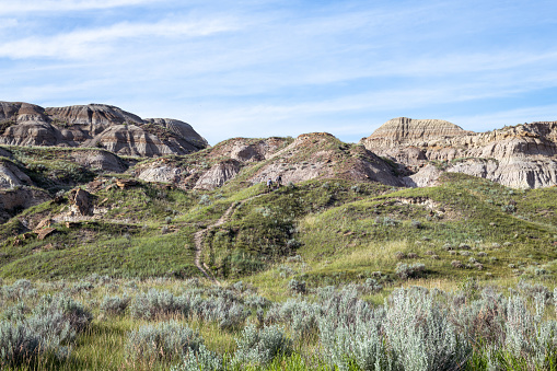 Dinosaur Provincial Park, a UNESCO World Heritage Site in Alberta, Canada. The Alberta badlands is well known for being one of the richest dinosaur fossil locales in the world.