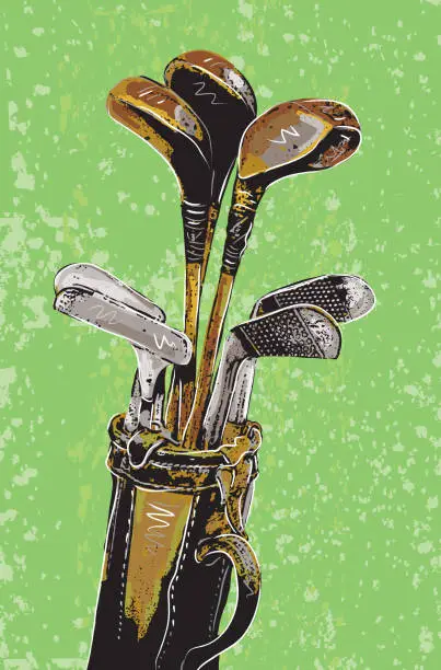 Vector illustration of Vintage golf clubs in bag