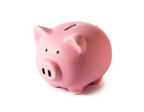 Piggy bank on white background