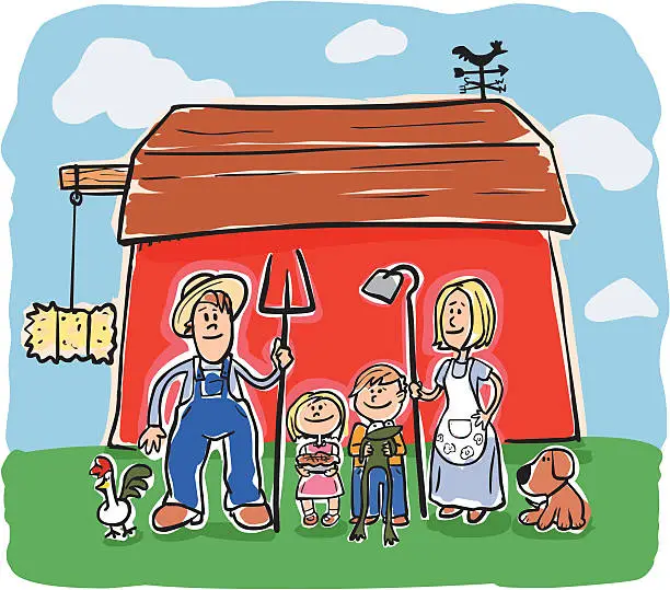 Vector illustration of Happy Farmer and Family