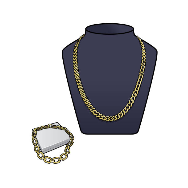 ilustrações de stock, clip art, desenhos animados e ícones de vector illustration of necklace isolated on white background. clothing costumes and accessories concept. cartoon characters. education and school kids coloring page, printable, activity, worksheet, flashcard. - gold chain chain circle connection