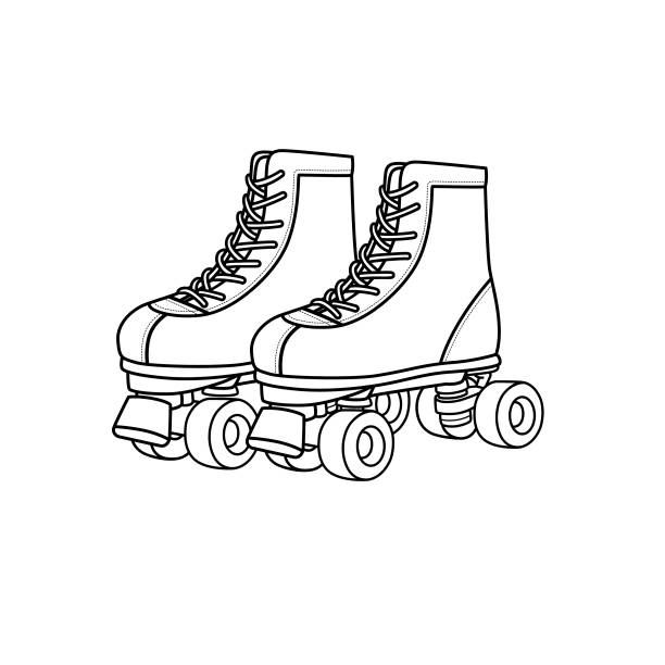 stockillustraties, clipart, cartoons en iconen met vectorillustratie van rolschaatsen geïsoleerd op witte achtergrond. kleding kostuums en accessoires concept. stripfiguren. onderwijs en schoolkinderen kleurplaat, afdrukbaar, activiteit, werkblad, flashcard. - rolschaatsen ijs of rolschaatsen