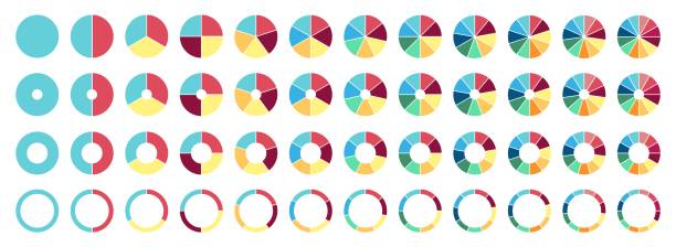 원형 원형 차트입니다. 2,3,4,5,6,7,8,9,10,11,12 섹션 또는 단계. 평평한 공정 주기. 진행 부문. - six objects no people small group of objects group of objects stock illustrations