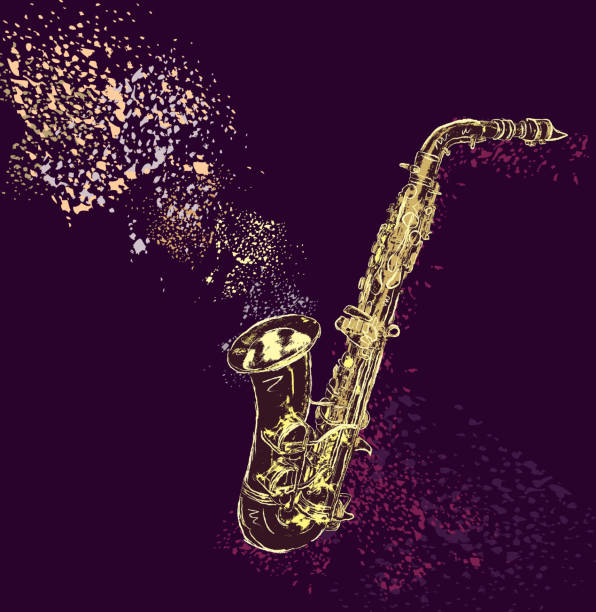 saksofon z artystycznej tle - brass band stock illustrations