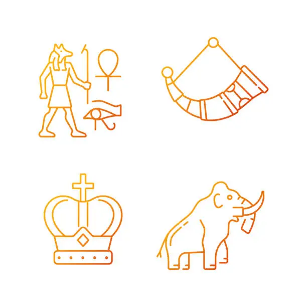 Vector illustration of Ancestors heritage gradient linear vector icons set