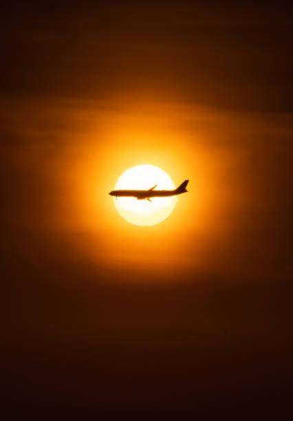 istock Sunset with aeroplane crossing 1319349032