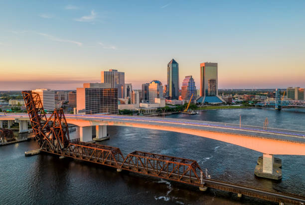 Aerial View of Downtown Jacksonville at Golden Hour