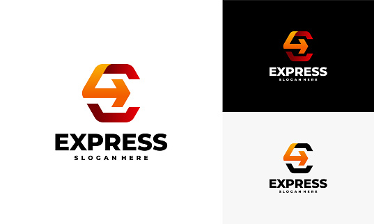 Fast Forward Express  designs vector, Modern E Initial Express  template