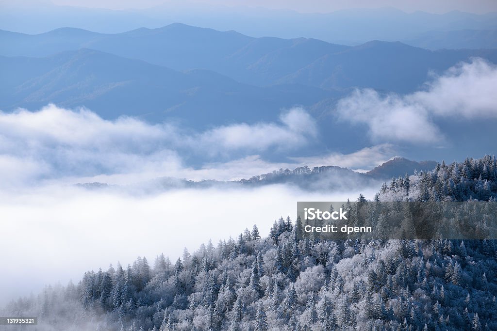 Paisaje de invierno en las grandes montañas humeantes - Foto de stock de Parque nacional Great Smoky Mountains libre de derechos