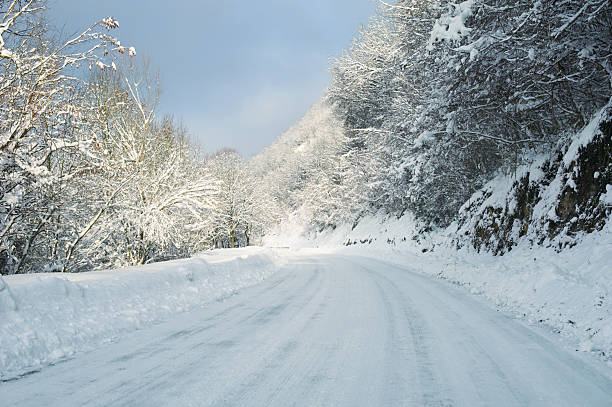 Winter road stock photo