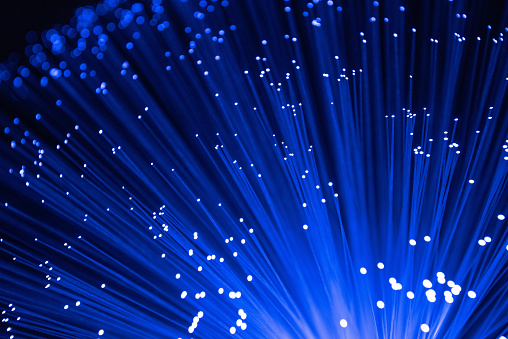 Fiber optics strands light in blue color