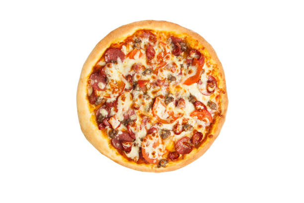 istock Baked pizza with cheese, tomatoes and mushrooms 1319369113