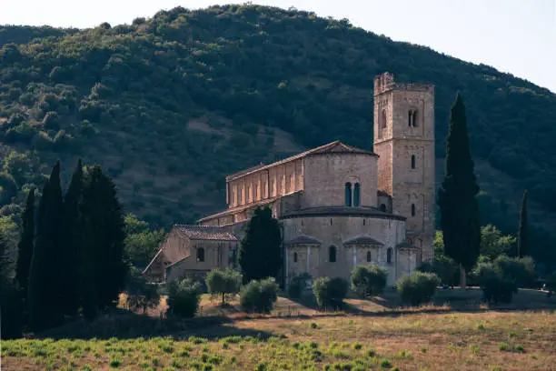 Abbazia di Sant'Antimo Abbey near Castelnuovo dell'Abate, a former Benedictine Monastery in Tuscany, Italy