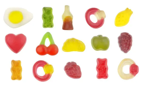 Photo of Big collection of isolated gummy candies.