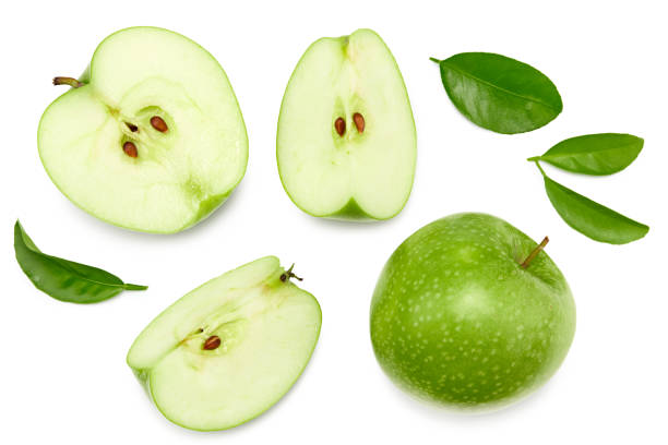 istock green apple with slices isolated on a white background. top view. clipping path 1319383987