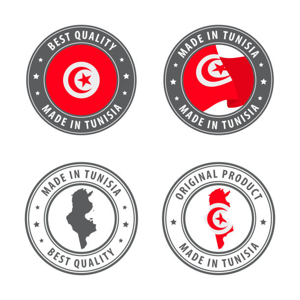 made in tunisia - zestaw etykiet, znaczków, odznak, z mapą tunezji i flagą. najlepsza jakość. oryginalny produkt. - tunisia stock illustrations