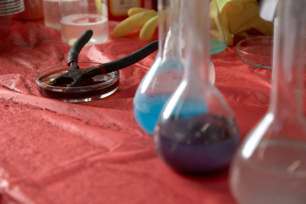 istock Test tubes and chemical elements. Alchemy and Experiments. Chemists conduct experiments 1319388238
