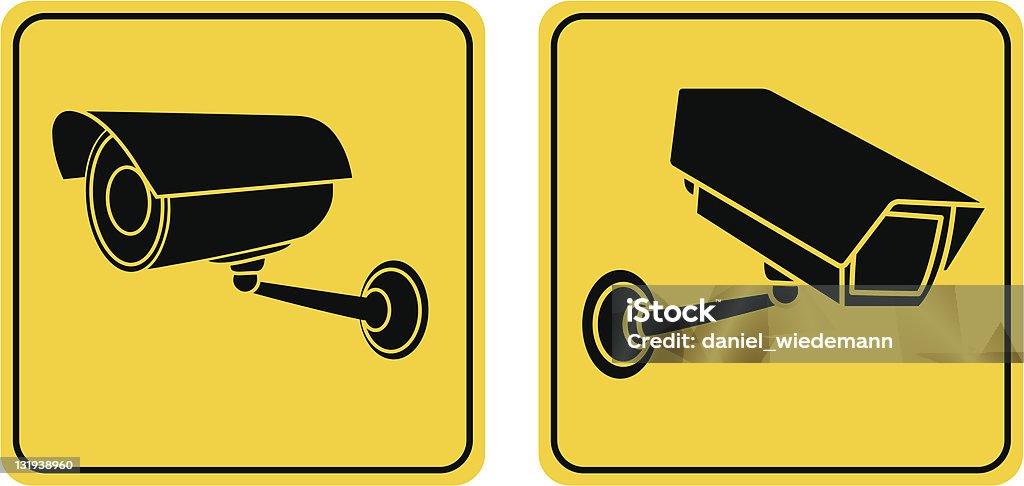 Surveillance Camera Signs A set of vector surveillance and CCTV camera yellow signs. Security Camera stock vector