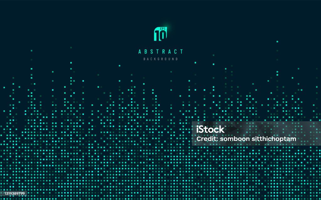 Modern vertical blue, green glow color pixel banner. Abstract digital data technology square green pattern on black color background. Minimal flat template design. Vector illustration Technology stock vector