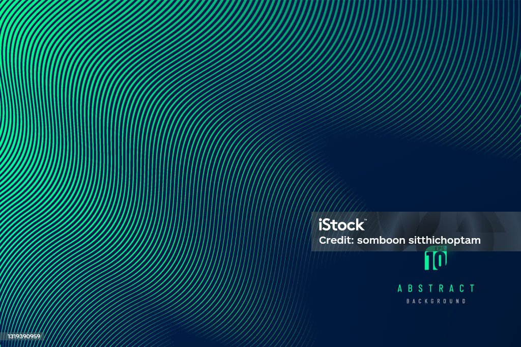 Абстрактный темно-синий градиент сетки с светящимися зелеными кривыми линиями узора текстурированного фона. Современный и минимальный ша� - Векторная графика Фоновые изображения роялти-фри
