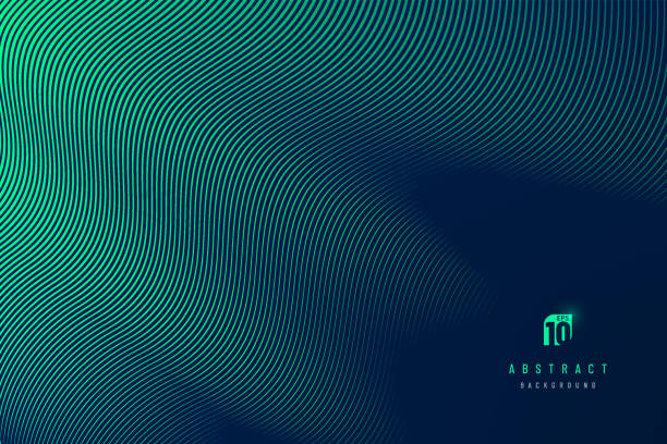 Abstract dark blue mesh gradient with glowing green curve lines pattern textured background. Modern and minimal template with copy space. Vector illustration Abstract dark blue mesh gradient with glowing green curve lines pattern textured background. Modern and minimal template with copy space. Vector illustration design element stock illustrations