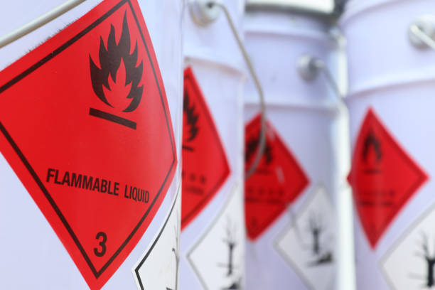 Flammable liquid symbol Flammable liquid symbol on the chemical tank road warning sign photos stock pictures, royalty-free photos & images