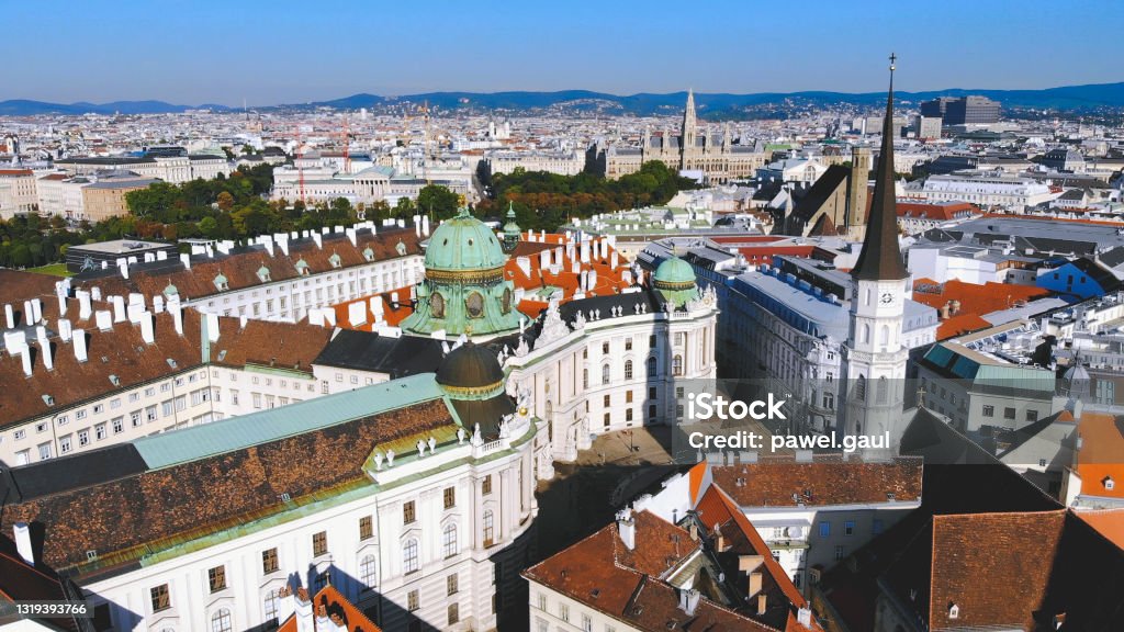 Aerial view of Hofburg complex in Vienna Austria Aerial View Stock Photo