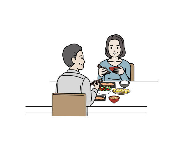 Middle aged couple have a meal illustration It is an illustration of a Middle aged couple have a meal. mature woman healthy eating stock illustrations