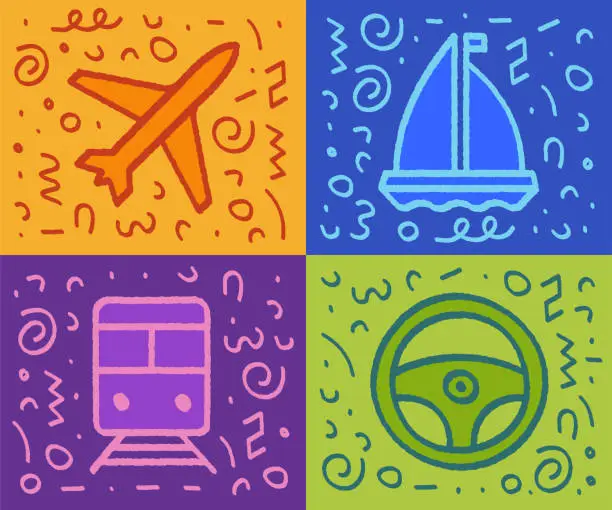 Vector illustration of Pop Art Style Travel & Logistics Symbols