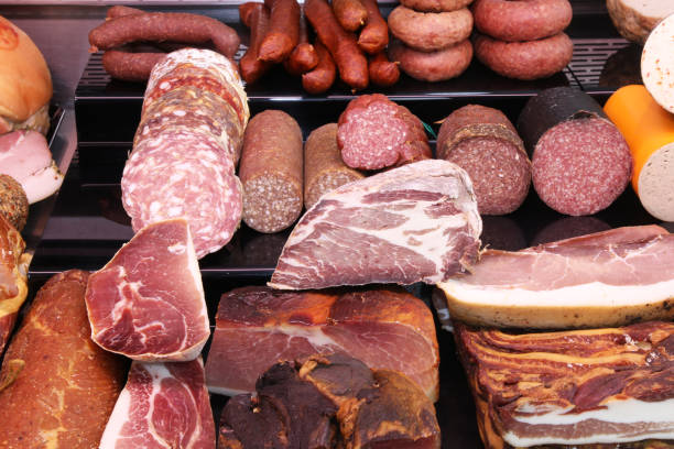 istock Sausage counter in a butcher's shop 1319403267