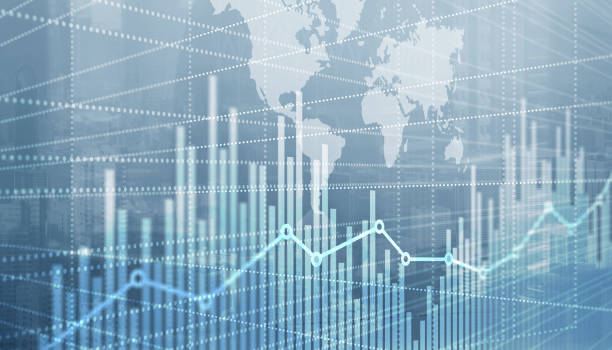 istock Abstract stock market bar graph on world map background 1319404426