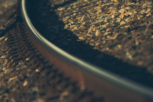 Curved Railroad Track Close Up. Transportation Theme
