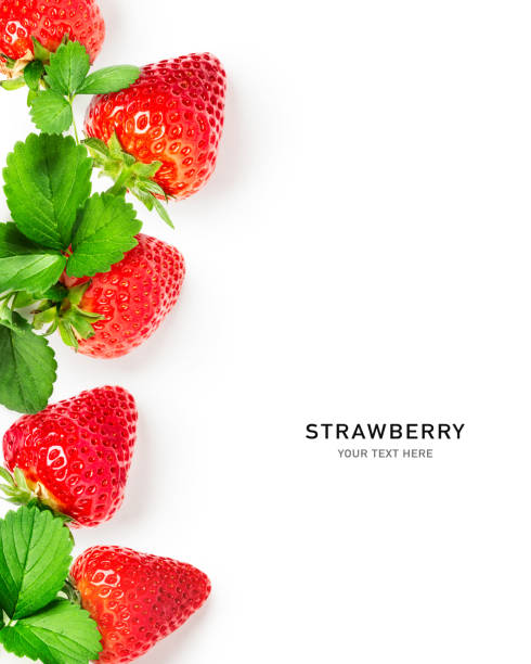 istock Strawberry fruits and leaves creative border 1319412385
