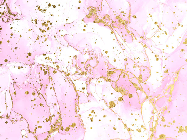 istock Pink watercolor fluid painting vector design card. Dusty rose and golden marble geode frame. Spring wedding invitation. Pink alcohol ink. Dye splash style. Vector 1319412523
