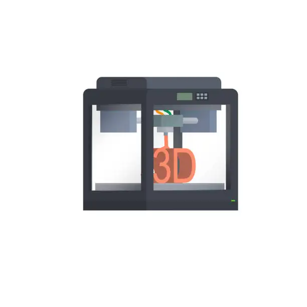 Vector illustration of 3D printer. 3D printing