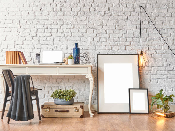istock Reading room bookshelf old brick wall cozy interior decoration 1319415219