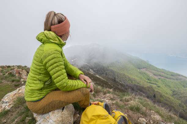 istock Female hiker contemplates view from mountain top 1319416872