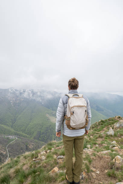 istock Male hiker contemplates view from mountain top 1319416879