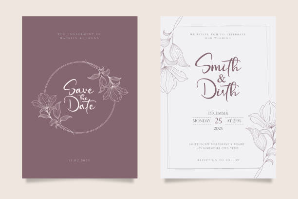 illustrations, cliparts, dessins animés et icônes de luxe et minimaliste conception de modèle de carte d’invitation de mariage - fleurs