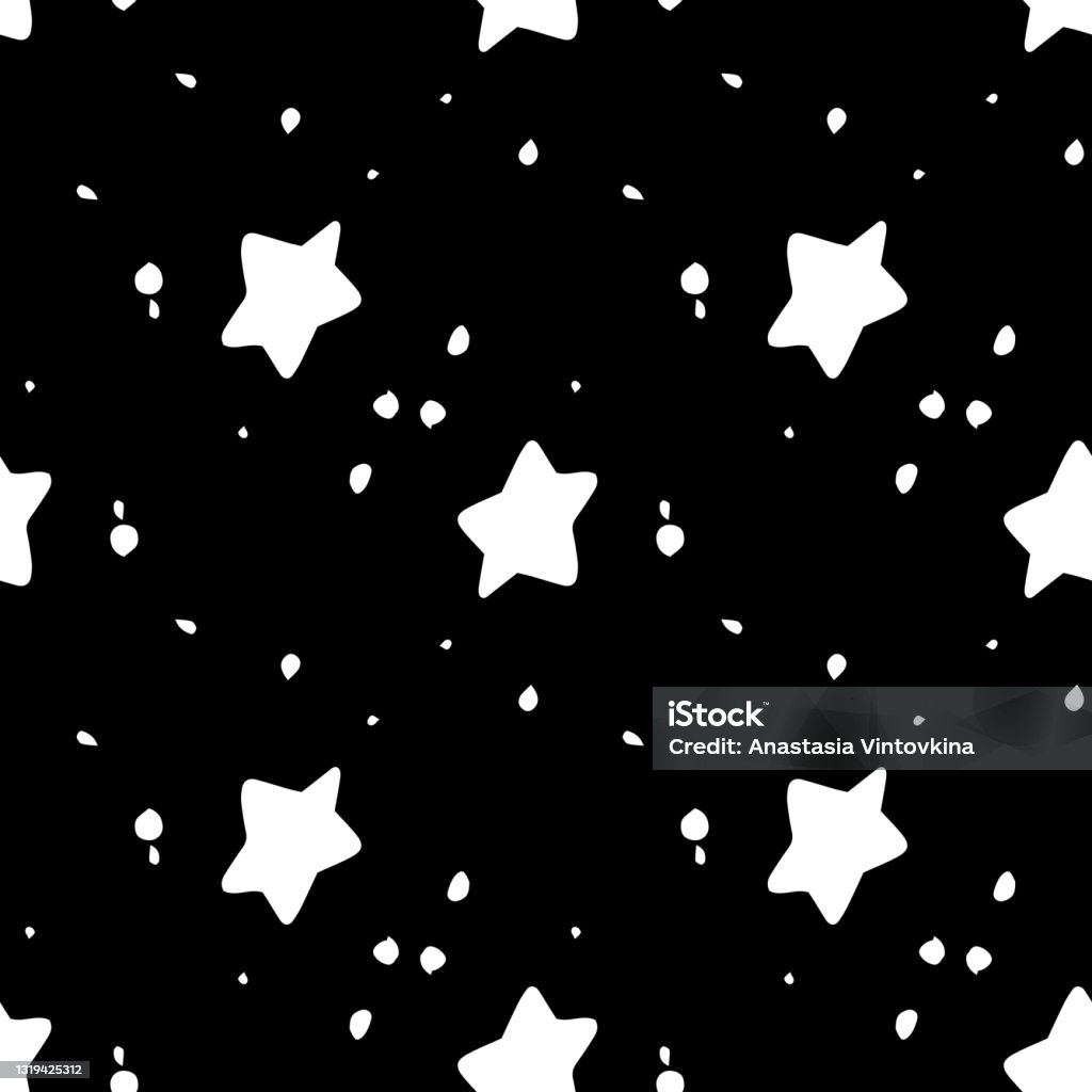 Vector Seamless Pattern Starry Sky Background Of White Stars And Dots A ...