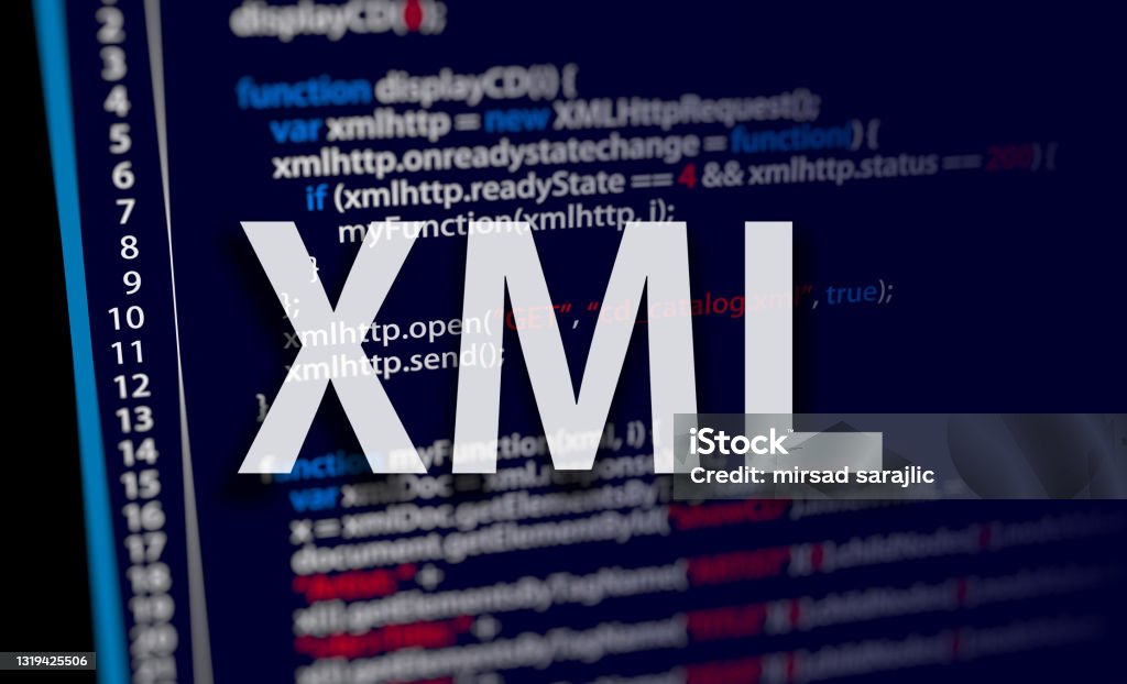 Xml Code On Dark Background In Code Editor And Word Xml Stock ...