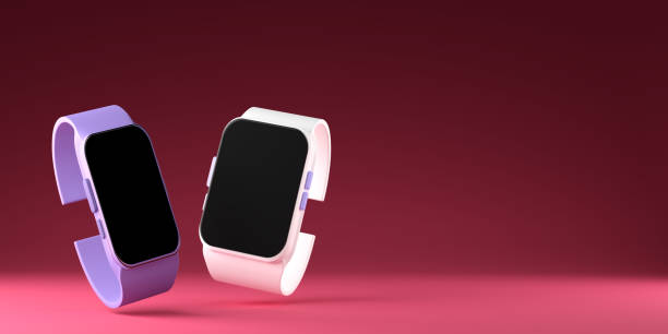 Smart watch on a colored background. Place for your text. 3d illustration. Render. Template for design.