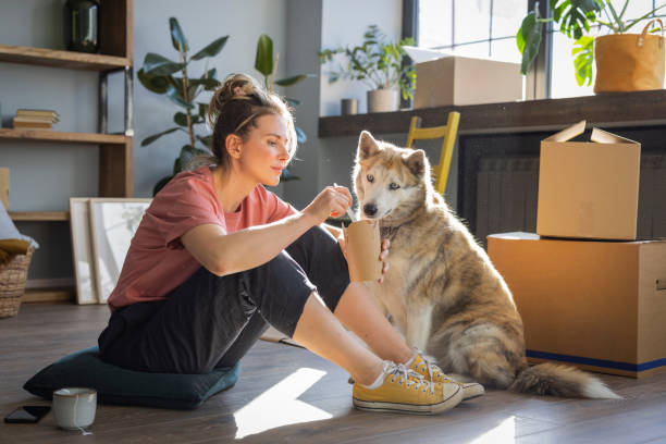 Woman moving in new home