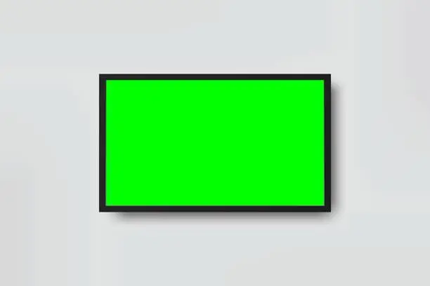 Vector illustration of Realistic TV LCD screen mockup. Panel with green screen isolated on background. Vector illustration