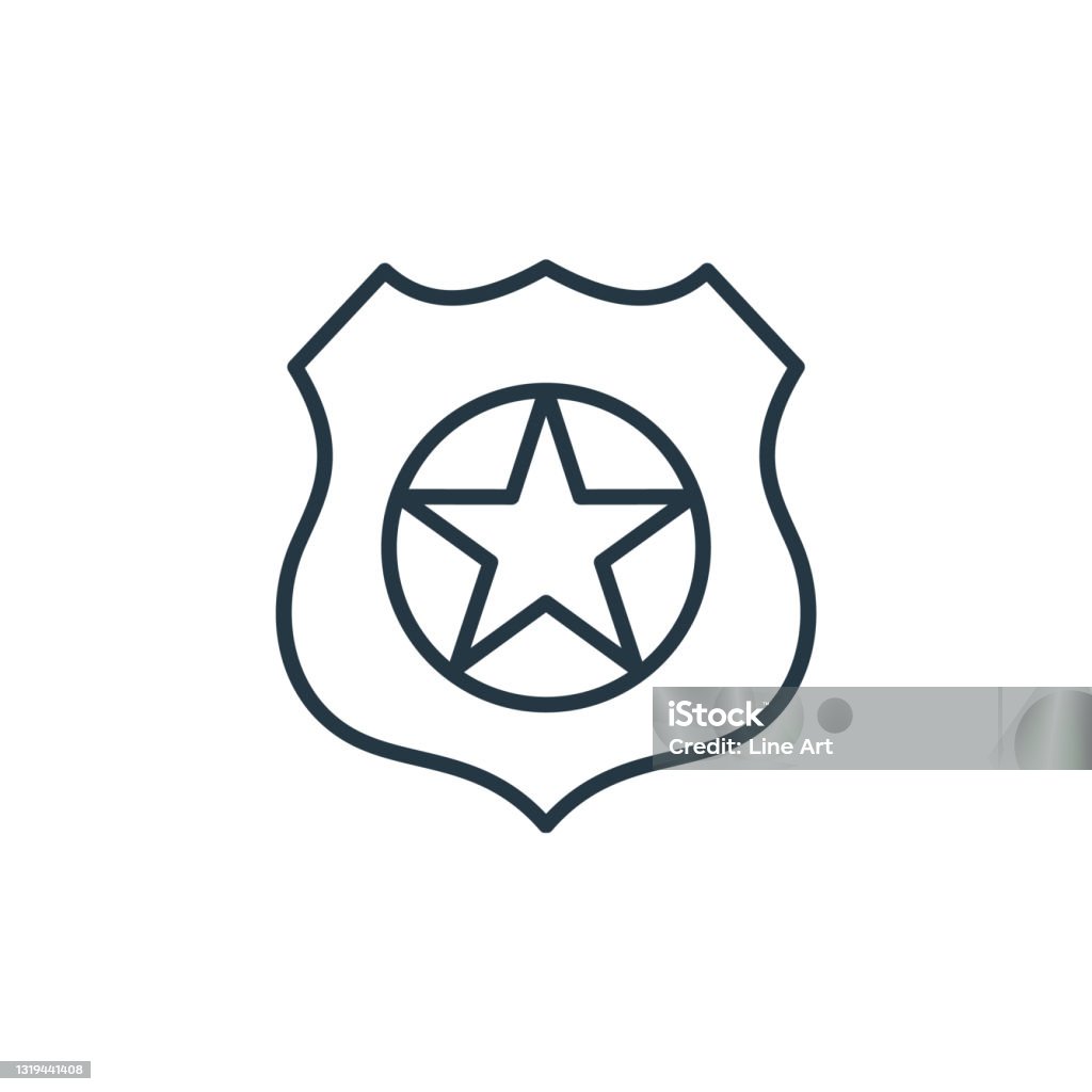 police badge icon vector from law concept. Thin line illustration of police badge editable stroke. police badge linear sign for use on web and mobile apps, logo, print media.. police badge icon vector from law concept. Thin line illustration of police badge editable stroke. police badge linear sign for use on web and mobile apps, logo, print media. Police Badge stock vector